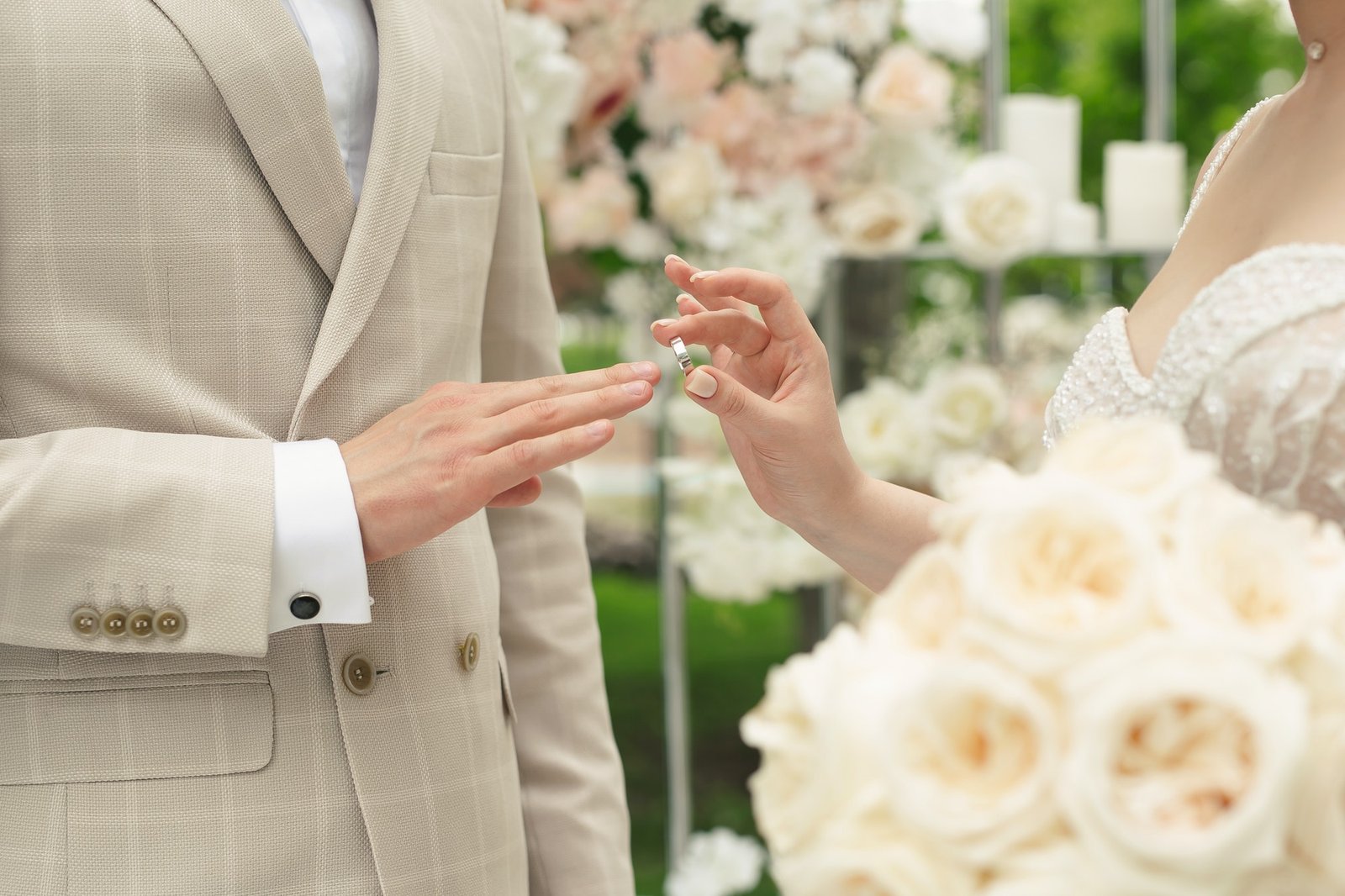 Wedding engagement rings. A married couple exchanges wedding rings at a wedding ceremony. The bride